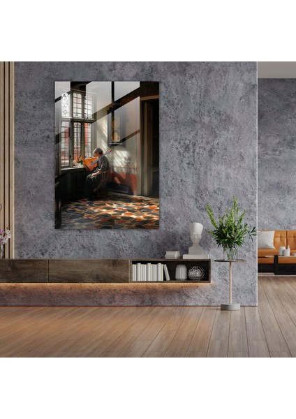 Musical Woman Glass Wall Art - Johannes Vermeer, Johannes Vermeer, Home Decoration, Glass Wall Art, 30X45 modelleri