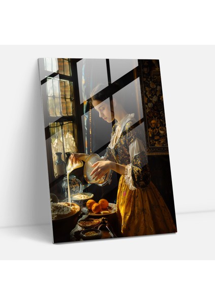 Johannes Vermeer Home Decoration - Woman Pouring Milk - Johannes Vermeer, Wall Decoration, Glass Art, Glass Wall Art, 30X45