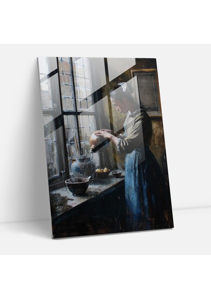 Johannes Vermeer Glass Wall Art - Young Woman Pouring Water - Johannes Vermeer, Johannes Vermeer, Wall Decoration, Glass Wall Art, 30X45