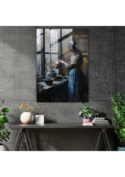 Johannes Vermeer Glass Wall Art - Young Woman Pouring Water - Johannes Vermeer, Johannes Vermeer, Wall Decoration, Glass Wall Art, 30X45 fiyatları