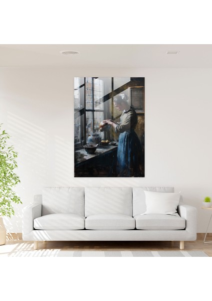 Johannes Vermeer Glass Wall Art - Young Woman Pouring Water - Johannes Vermeer, Johannes Vermeer, Wall Decoration, Glass Wall Art, 30X45 modelleri