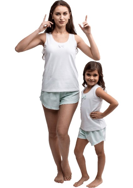 Anne-Kız Model Kız Çocuk Şort-Atlet Takımı Desen 1