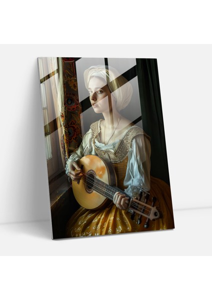 Johannes Vermeer Glass Wall Art - Woman With A Lute - Johannes Vermeer, Home Decoration, Wall Decoration, Johannes Vermeer, 30X45