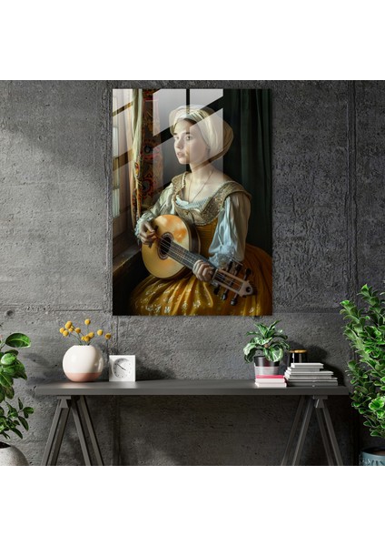 Johannes Vermeer Glass Wall Art - Woman With A Lute - Johannes Vermeer, Home Decoration, Wall Decoration, Johannes Vermeer, 30X45 modelleri