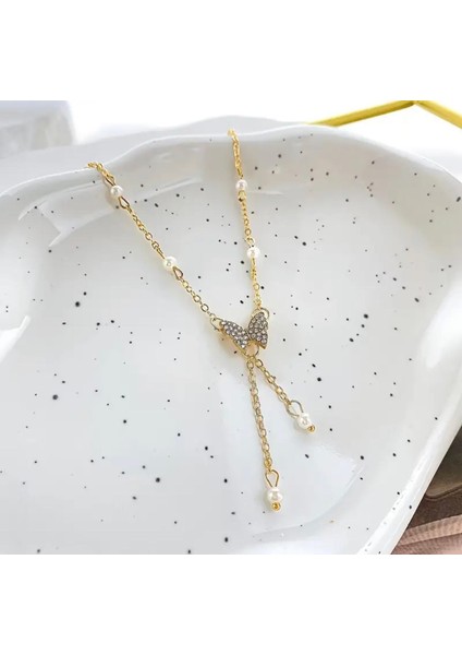 Zarif Stil Yapay Inci Kelebek Kolye 14K Altın Kaplama fiyatları