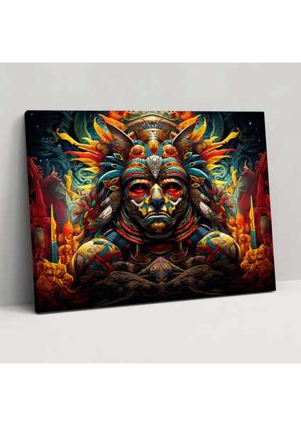 Antik Silahlar Kanvas Tablo - Maquahuitl'li Aztek Jaguar Savaşçısı - Antik Silahlar, Kanvas Tablo, Aztek Gravür, Jaguar Savaşçısı, 50X30