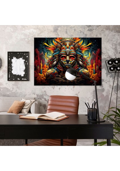 Antik Silahlar Kanvas Tablo - Maquahuitl'li Aztek Jaguar Savaşçısı - Antik Silahlar, Kanvas Tablo, Aztek Gravür, Jaguar Savaşçısı, 50X30