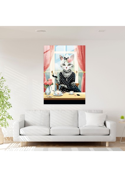 Insan Gibi Giyinmiş Hayvanlar Cam Duvar Sanatı - Insan Gibi Giyinmiş Hayvanlar, Süslü Bir Masada Çay Içen Hayvanlar, Modern Sanat, Cam Duvar Sanatı, 50X70 fiyatları