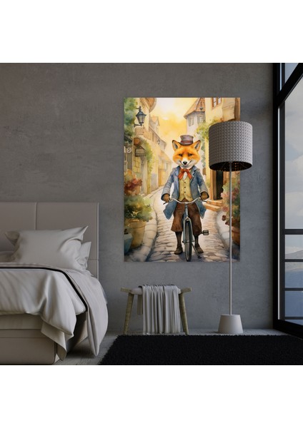 Insan Gibi Giyinmiş Hayvanlar Duvar Sanatı - Insan Gibi Giyinmiş Hayvanlar, Şirin Köy, Duvar Sanatı, Retro Kıyafetli Tilki, 30X50