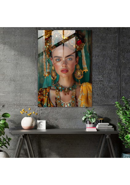 Frida Kahlo Style Glass Art - Frida Kahlo Eserleri, Frida Kahlo Style, Intricate Jewelry, Self Portrait, 30X45 fiyatları