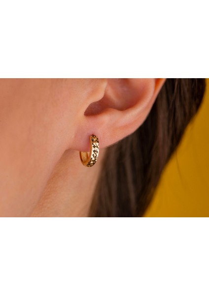 14 Ayar Altın Kalemli Işıltılı Minimalist Günlük Mini Halka Küpe