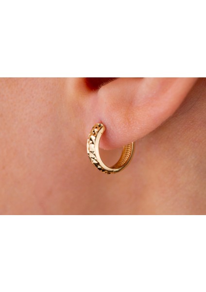 14 Ayar Altın Kalemli Işıltılı Minimalist Günlük Mini Halka Küpe modelleri