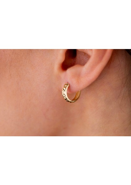 14 Ayar Altın Kalemli Işıltılı Minimalist Günlük Mini Halka Küpe fırsatları