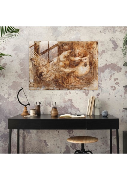 Leonardo Da Vinci Glass Print - Leda And The Swan - Leonardo Da Vinci, Home Decoration, Wall Decoration, Modern Art, 45X30