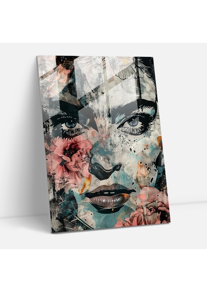 Frida Kahlo Style Glass Print - Frida Kahlo Eserleri, Expressive Eyes, Monochromatic Color Scheme, Glass Print, 30X45