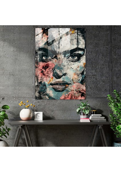 Frida Kahlo Style Glass Print - Frida Kahlo Eserleri, Expressive Eyes, Monochromatic Color Scheme, Glass Print, 30X45