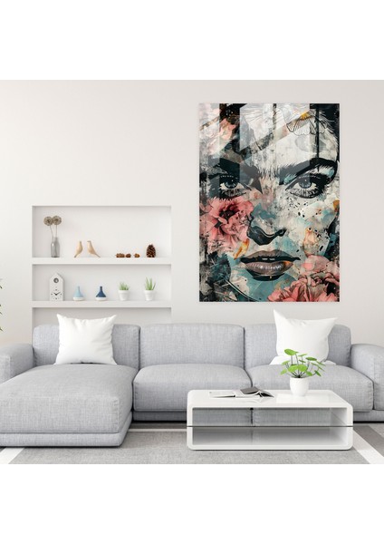 Frida Kahlo Style Glass Print - Frida Kahlo Eserleri, Expressive Eyes, Monochromatic Color Scheme, Glass Print, 30X45