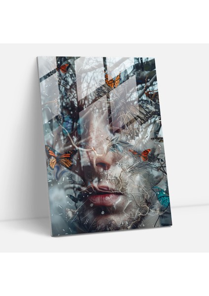 Frida Kahlo Style Glass Print - Frida Kahlo Eserleri, Modern Art, Home Decoration, Glass Art, 30X45