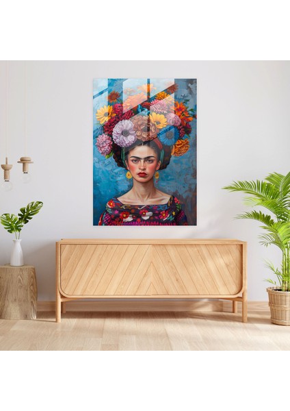 Frida Kahlo Style Glass Print - Frida Kahlo Eserleri, Wall Decoration, Modern Art, Frida Kahlo Style, 30X45 fiyatları