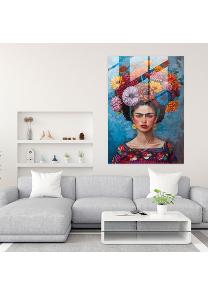 Frida Kahlo Style Glass Print - Frida Kahlo Eserleri, Wall Decoration, Modern Art, Frida Kahlo Style, 30X45 modelleri