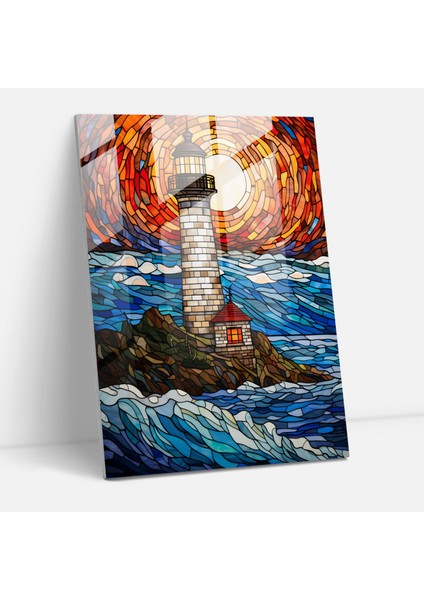 Stained Glass Lighthouse Wall Decoration - Lighthouse, Glass Art, Glass Print, Glass Wall Art, 30X45