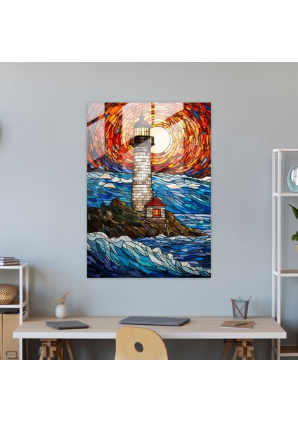 Stained Glass Lighthouse Wall Decoration - Lighthouse, Glass Art, Glass Print, Glass Wall Art, 30X45 fiyatları