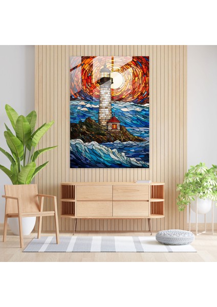 Stained Glass Lighthouse Wall Decoration - Lighthouse, Glass Art, Glass Print, Glass Wall Art, 30X45 modelleri