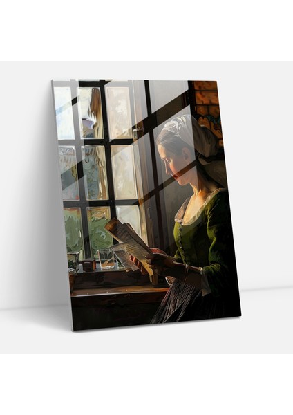 Johannes Vermeer Glass Print - Woman Reading A Letter By A Window - Johannes Vermeer, Glass Print, Glass Wall Art, Wall Decoration, 60X90
