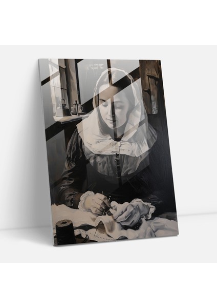Johannes Vermeer Wall Decoration - Woman Sewing - Johannes Vermeer, Wall Decoration, Glass Print, Modern Art, 60X90