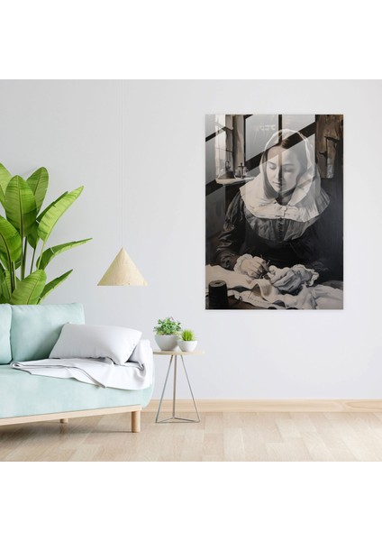 Johannes Vermeer Wall Decoration - Woman Sewing - Johannes Vermeer, Wall Decoration, Glass Print, Modern Art, 60X90 fiyatları