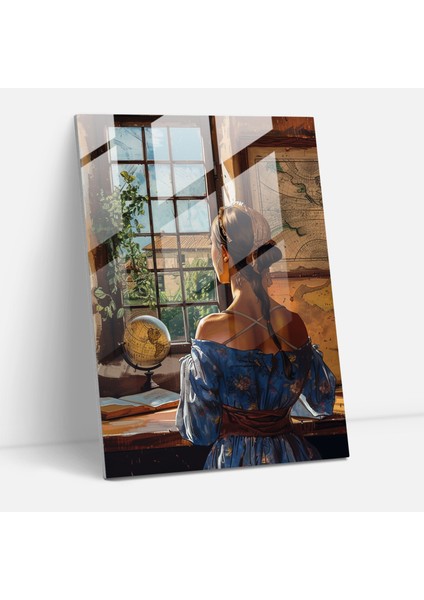 Johannes Vermeer Wall Decoration - Woman At Window With Map - Johannes Vermeer, Glass Art, Johannes Vermeer, Modern Art, 60X90