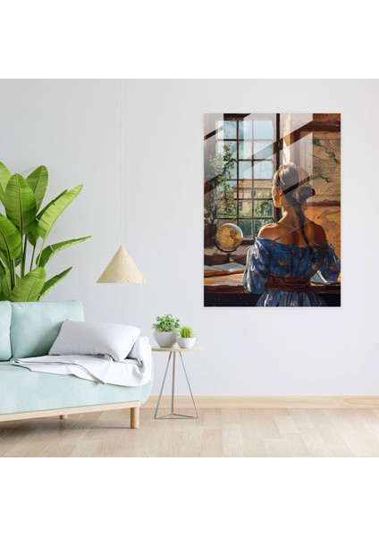 Johannes Vermeer Wall Decoration - Woman At Window With Map - Johannes Vermeer, Glass Art, Johannes Vermeer, Modern Art, 60X90 fiyatları