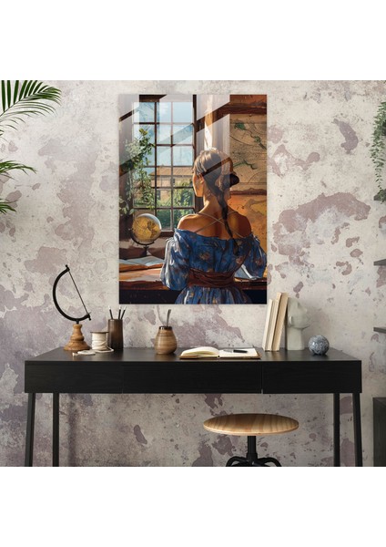 Johannes Vermeer Wall Decoration - Woman At Window With Map - Johannes Vermeer, Glass Art, Johannes Vermeer, Modern Art, 60X90 modelleri