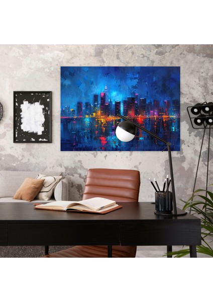 Neon Cityscape Leonid Afremov Canvas Print - Leonid Afremov, Leonid Afremov, Home Decoration, Canvas, 50X30 modelleri