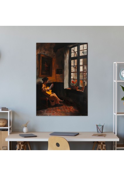 Johannes Vermeer Woman Playing Guitar Wall Decoration - Johannes Vermeer, Home Decoration, Wall Art, Canvas, 70X100 modelleri