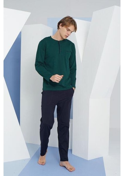 9111 Erkek Büyük Beden Midi Yaka Pijama Takım