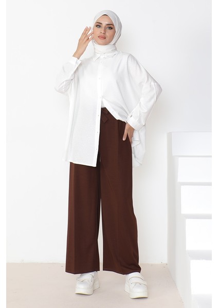 Meva Kemerli Bol Paça Pantolon 648 - Acı Kahve modelleri