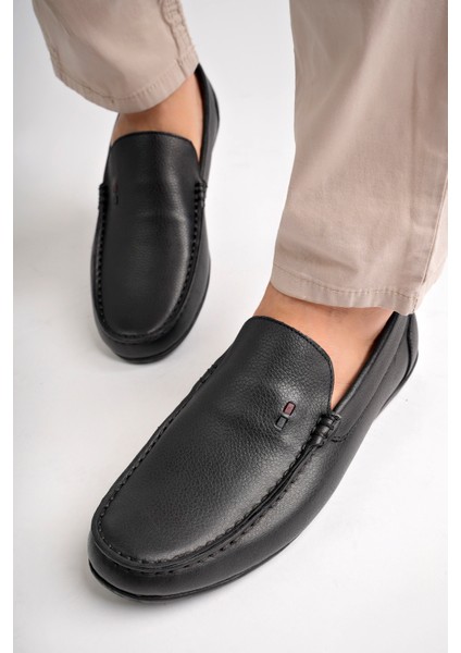 BA04538 Siyah Erkek Düz Baskılı Deri Günlük Ayakkabı - Siyah Deri - 40 modelleri
