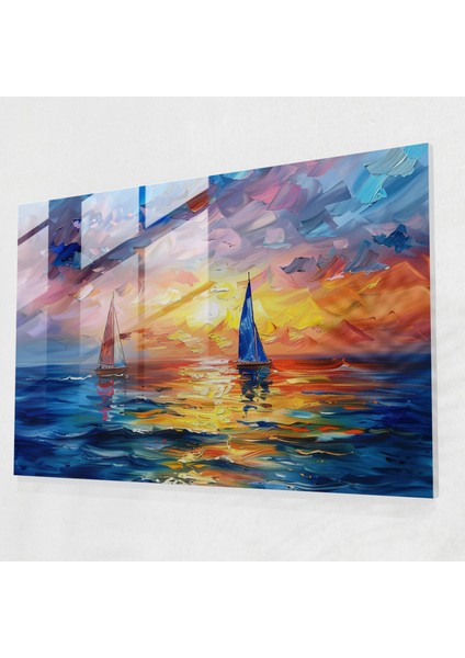 Leonid Afremov Glass Print - Dreamy Seascape With Sailboats - Leonid Afremov, Home Decoration, Glass Print, Glass Art, 45X30