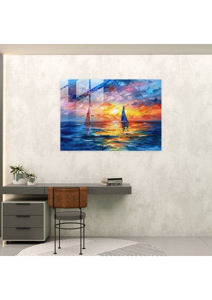 Leonid Afremov Glass Print - Dreamy Seascape With Sailboats - Leonid Afremov, Home Decoration, Glass Print, Glass Art, 45X30 modelleri