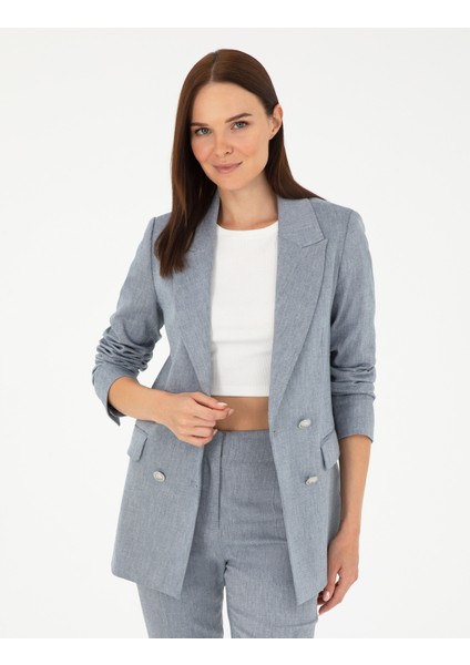 Kadın İndigo Slim Fit Keten Karışımlı Ceket 50282104-VR028