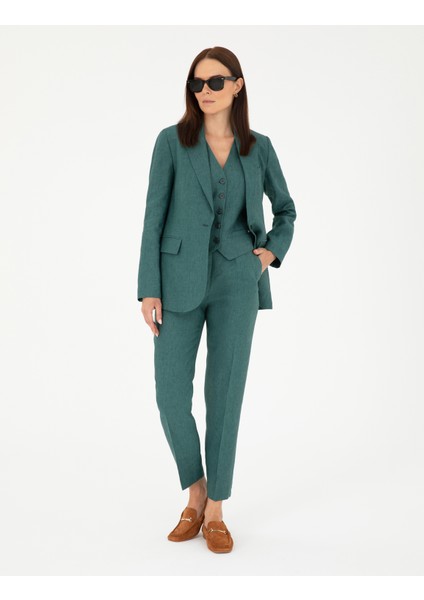 Kadın Yeşil Carrot Fit Keten Pantolon 50282075-VR054