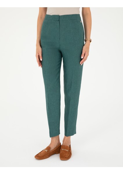 Kadın Yeşil Carrot Fit Keten Pantolon 50282075-VR054