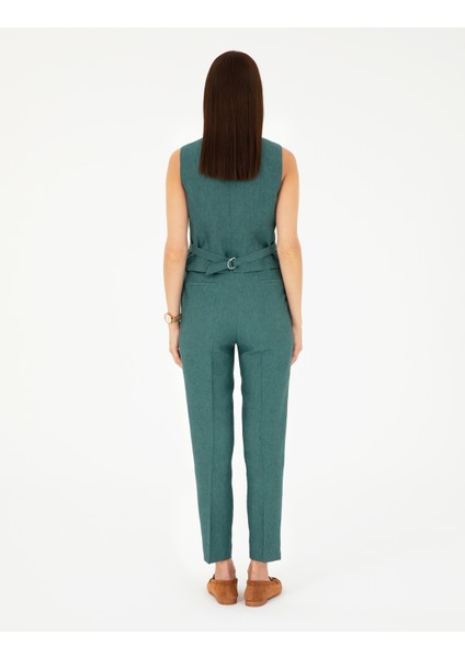 Kadın Yeşil Carrot Fit Keten Pantolon 50282075-VR054
