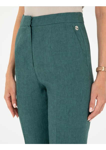 Kadın Yeşil Carrot Fit Keten Pantolon 50282075-VR054