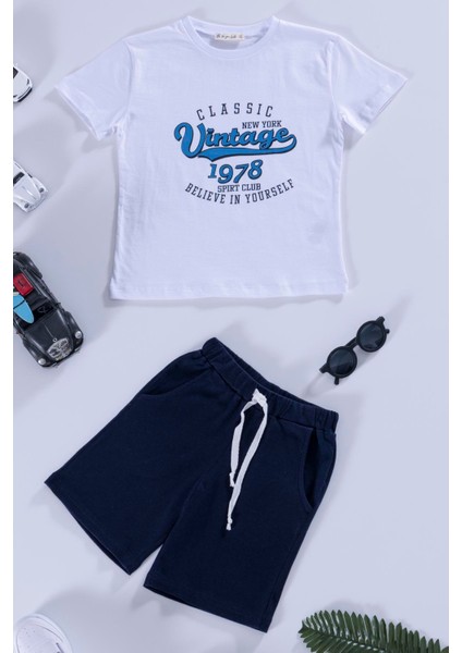 2'li Baskılı Alt Üst Lacivert Takım