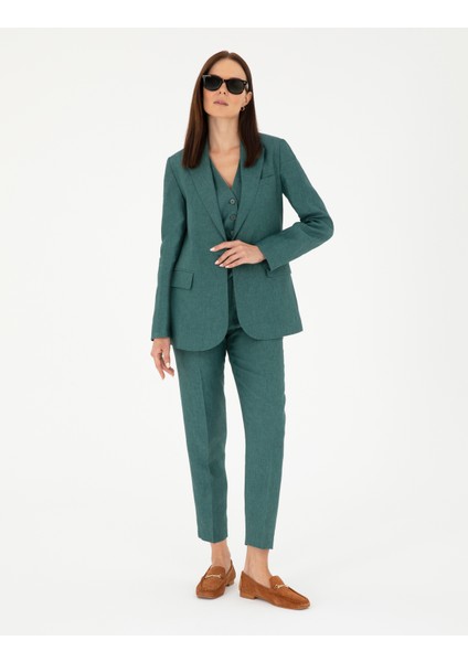 Kadın Yeşil Regular Fit Keten Ceket 50282094-VR054