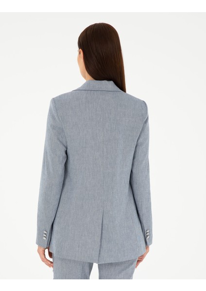 Kadın İndigo Slim Fit Keten Karışımlı Ceket 50282104-VR028