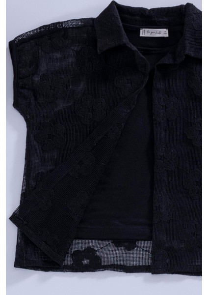 3'lü Çiçek Brodeli Siyah Gömlek Tshirt Pantolon Takım fırsatları