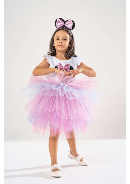 Minnie Mouse Temalı Kız Çocuk Beyaz Doğum Günü Elbisesi ve Parti Kostümü modelleri